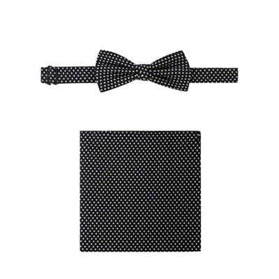 Black polka dot bow tie and pocket square set